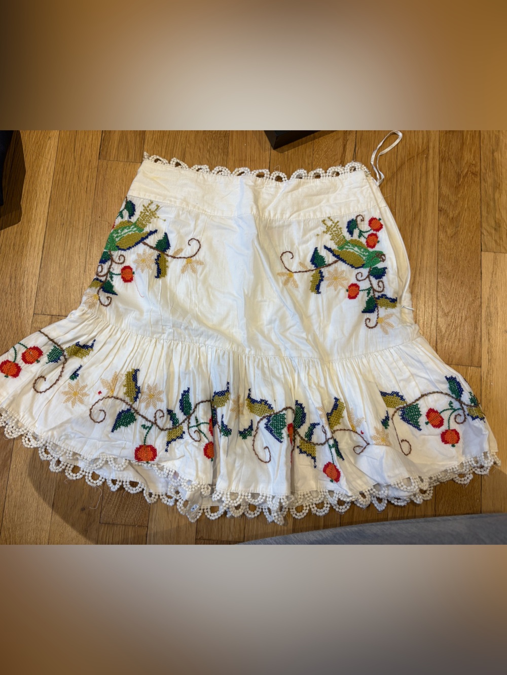 FARM Rio White Embroidered Circle Skirt with Multicolor Floral Motif